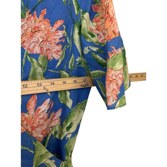 J. Mclaughlin Blue & Pink Peony Bloom Audette Linen V-Neck Maxi Dress M - Picture 7 of 8